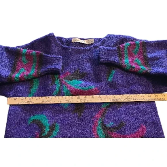 Cambridge Spirit Women L Purple Colorful Wool Blend Abstract 80's Style Pullover - Picture 10 of 13